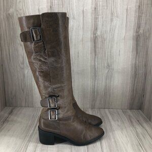 Franco Sarto Riding Boots Womens 5.5M Elate Brown Leather Zip Tall Boots